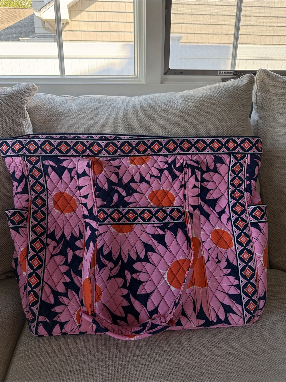 Vera Bradley Pink Navy Orange Quilted Tote